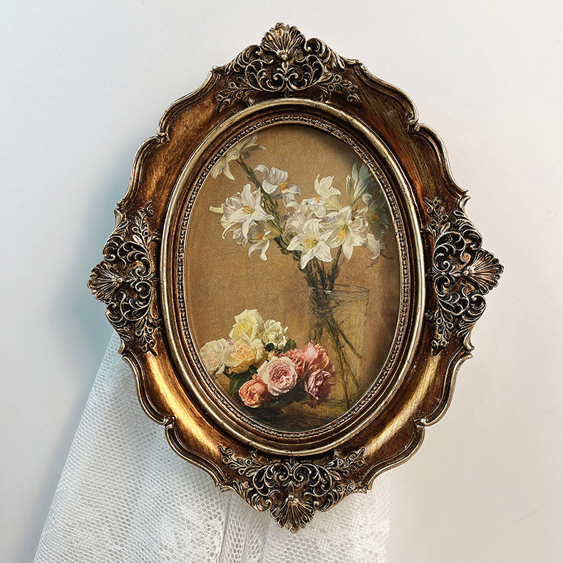 Lautur Rose Lily French-Style Ornaments Classical Retro Oil Painting Decorative Painting Living Room Bedroom Hanging Painting Picture Frame Lautur Rose Lily French-Style Ornaments Classical Retro Oil Painting Decorative Painting Living Room Bedroom Hanging Painting Picture Frame