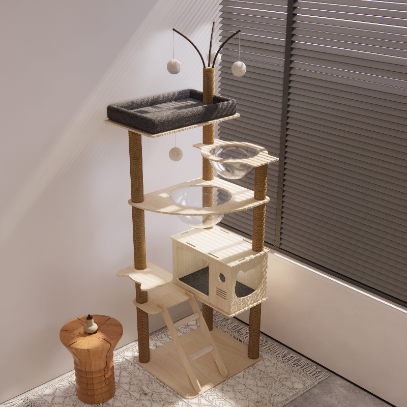 Cat Climbing Cat Cowl Cat Tree Integrated Solid Wood Space Capsule Through Sky Post Cat Shelf Sisal Sisal Toy Kitty Supplies Grand-Taobao