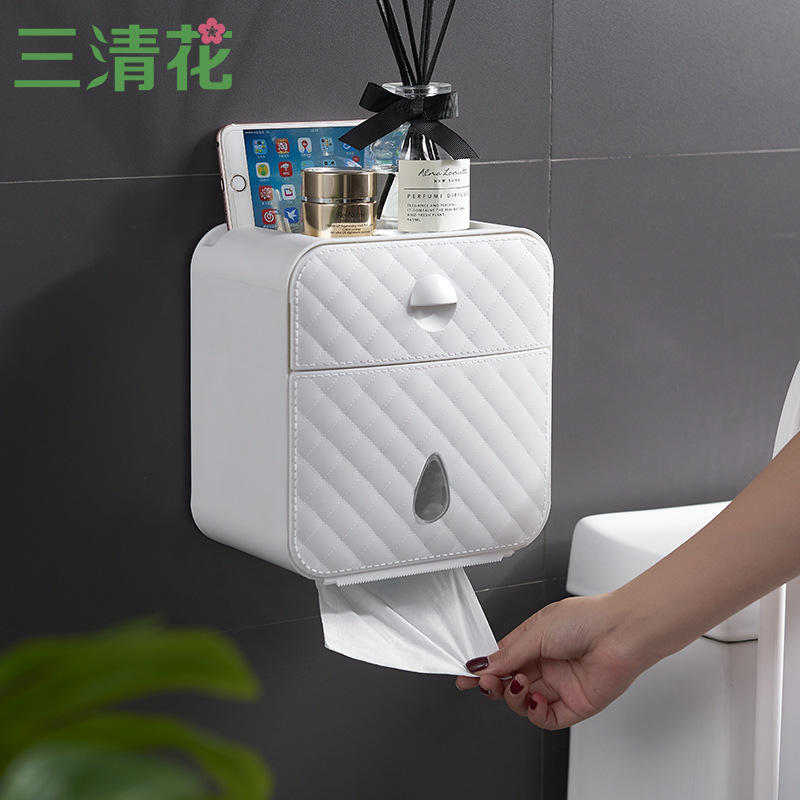 Japan M U J I Shake Soundnet Red Tong-Style Multifunction Free Punch Toilet Paper Towel Box Multifunction Imitation Leather 