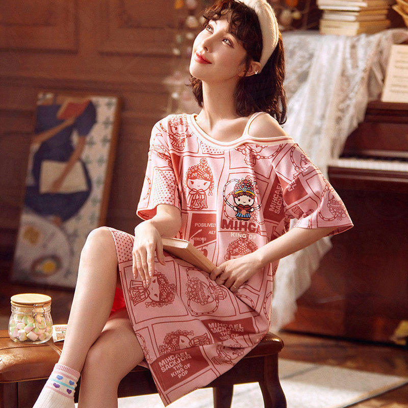 Cotton nightdress women's 2022 new summer pajamas thin section short-sleeved loose pregnant women's dress summer home clothes