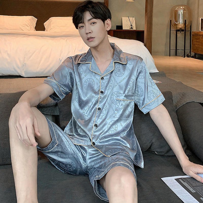 Men's pajamas 2022 new summer ice silk thin section short-sleeved silk summer youth homewear suit