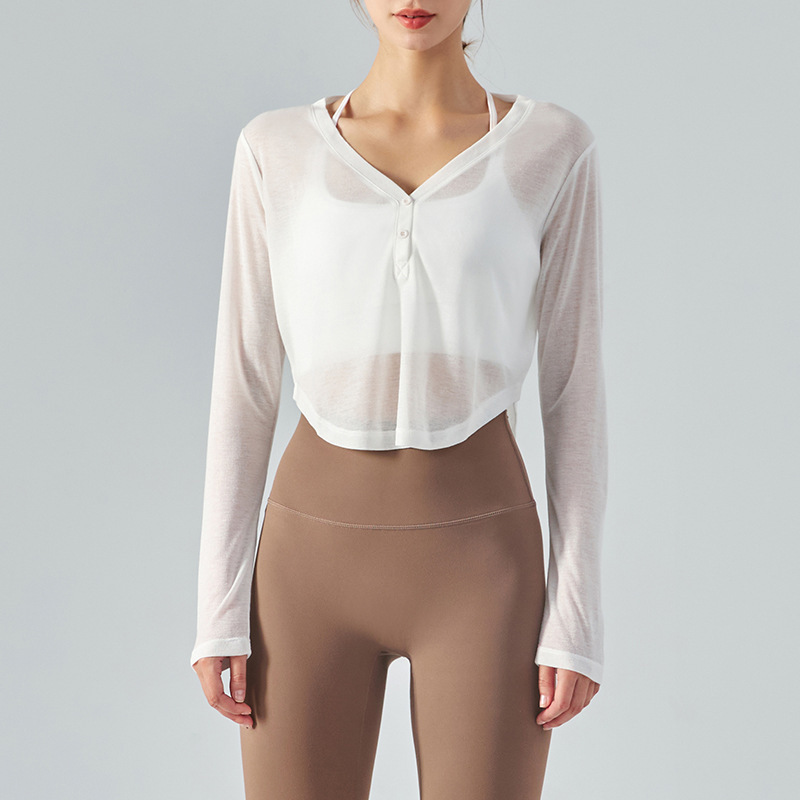 Yoga Wear, Quick-Drying Sports Tops, Long-Sleeved Lightweight Fitness Cover-Ups for Women, Thin, Loose, Slimming and Short Styles for Outer Wear