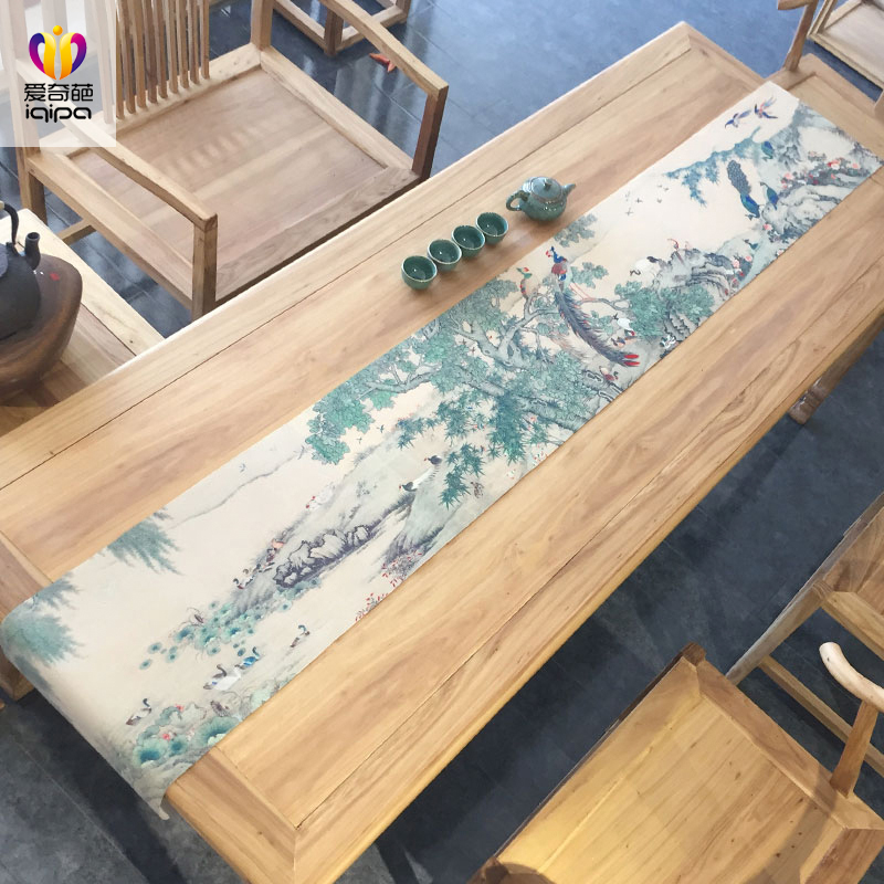 Hundreds of birds Chaofeng Chinese-style tea mat Sesame Cloth Zen-style Tea Desk Mat Tea Tray Mat Waterproof Tea Daub Table Flag Tea Banner 