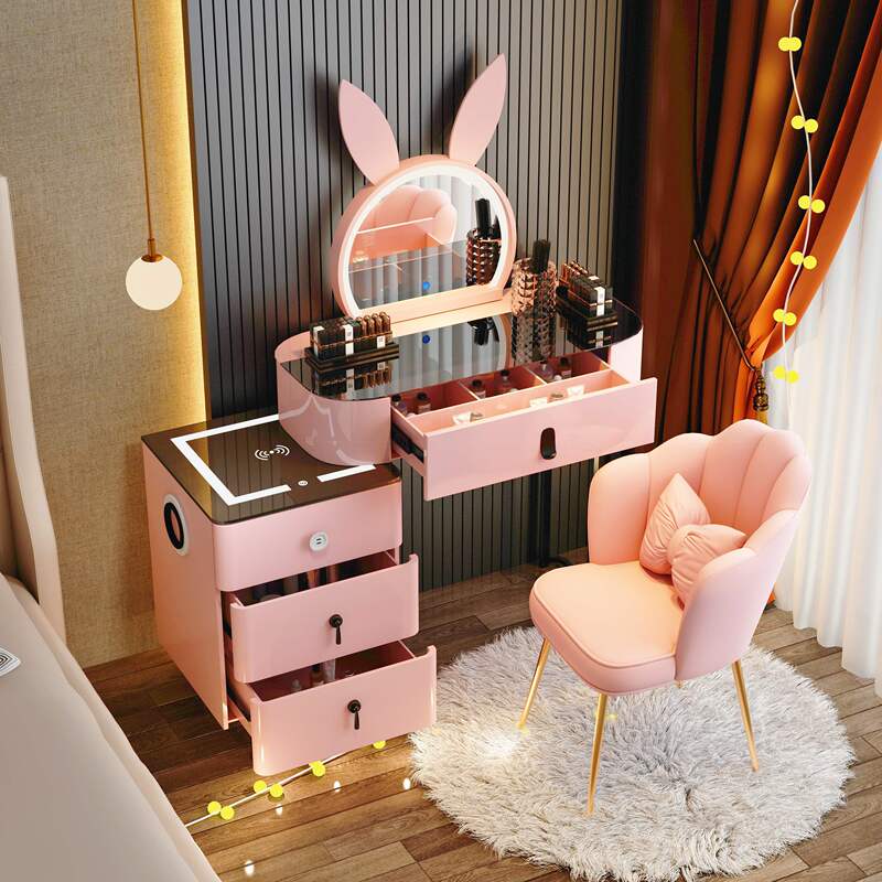 Pink Dressing Table 2025 New Light Luxury Bedroom Casual Modern Internet Celebrity Dressing Table Small Apartment Drawer Cabinet Integrated Women