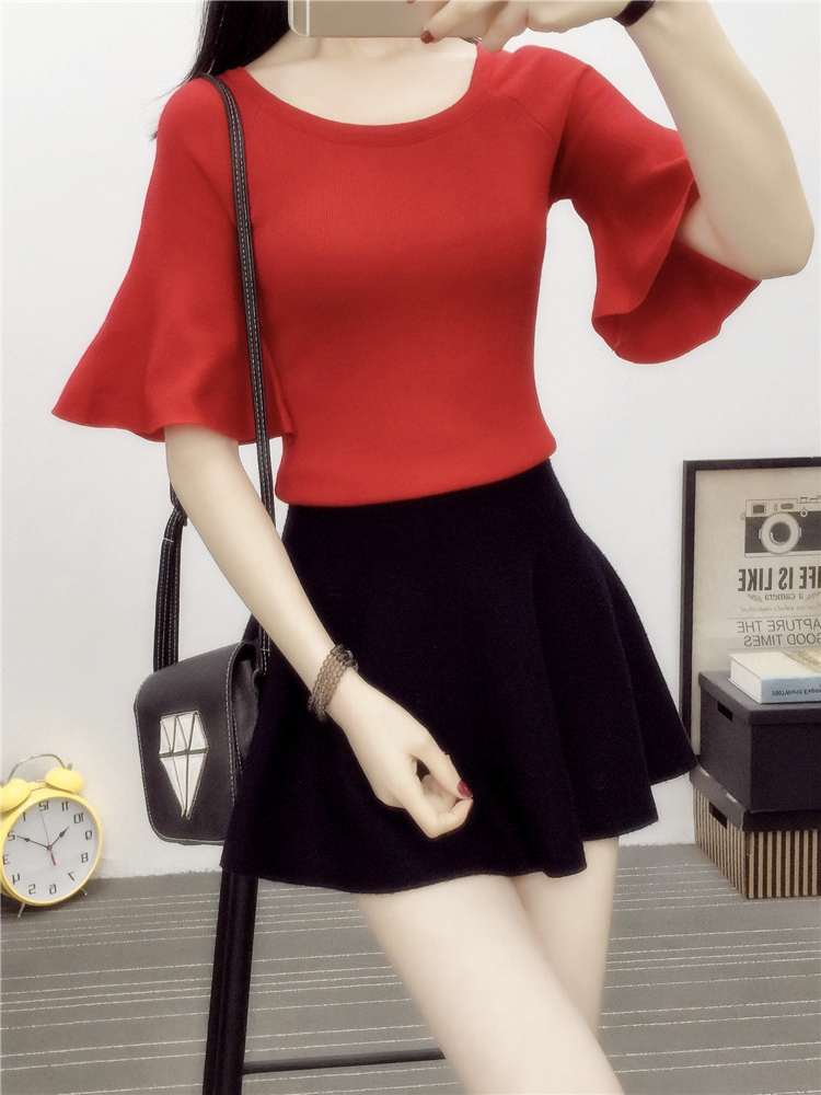 Mùa hè mỏng phần ngắn T-shirt Slim màu rắn băng lụa áo thun áo len bó sát ngắn tay áo len nữ cơ sở áo khoác - Đan Cardigan áo len form rộng