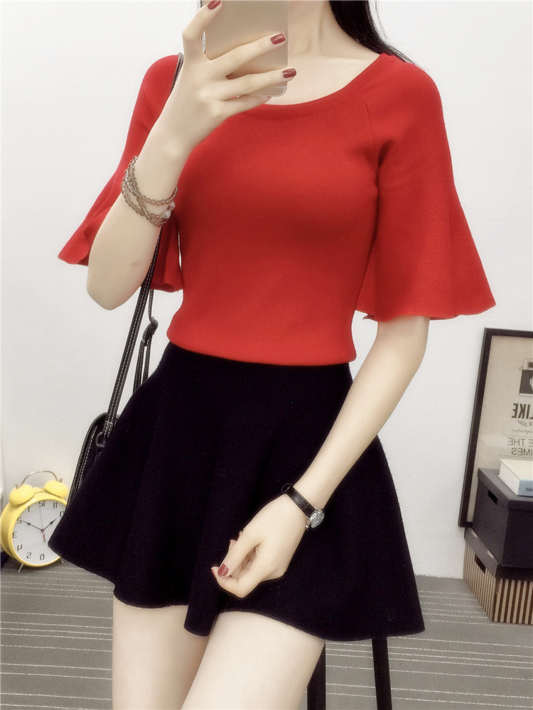 Mùa hè mỏng phần ngắn T-shirt Slim màu rắn băng lụa áo thun áo len bó sát ngắn tay áo len nữ cơ sở áo khoác - Đan Cardigan áo len form rộng