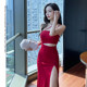 Nightclub Sexy Dress Package Hip Slim Slit Skirt Red Long Sauna Technician Clothes Foot Bath Work Clothing Women