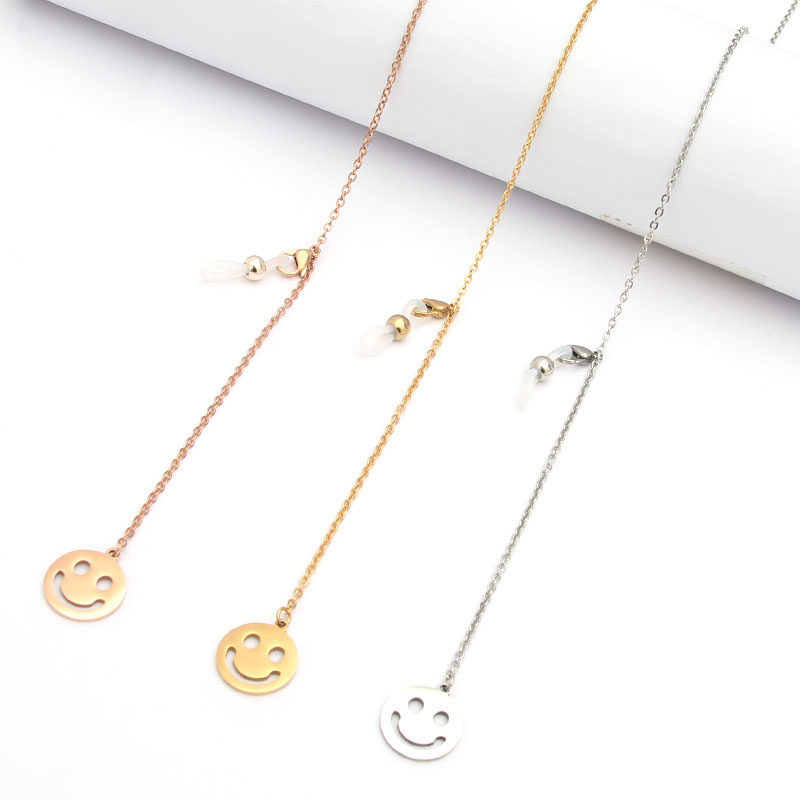 Smile Face Pending Stainless Steel Fashion Men's Titanium Steel Glass Chain Female Hanging Neck Headphone Anti-slip Rope Gold Mask Chain