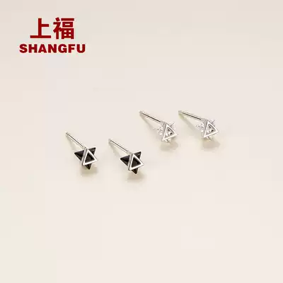 Ear needle mini sterling silver small ear bone nail simple small black triangle color zircon small earlobe suitable