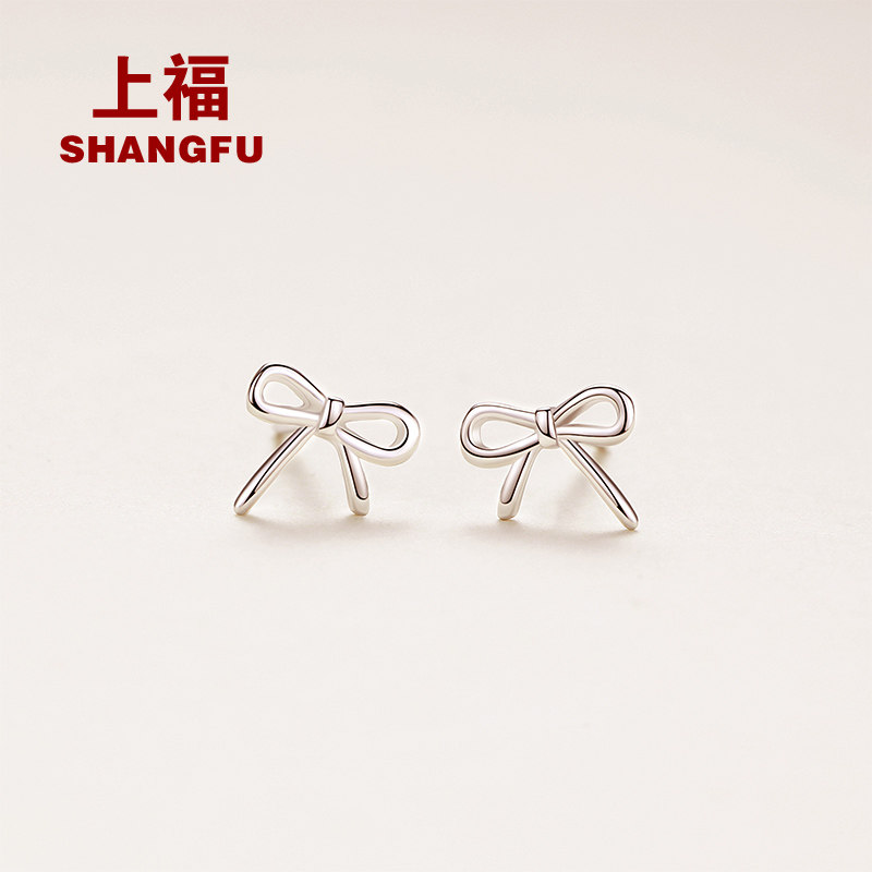 S999 Sterling Silver Stud Earrings Women Korean Simple Bow Silver Earrings Small And Exquisite Design Niche Net Red Earrings