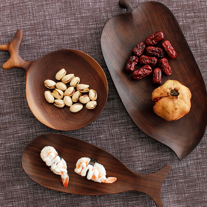 Black Walnuts Day Style Solid Wood Fruits Pan Wood Tea Tray Creative Sushi Board Handmade Wooden Dishes Home Snack Tray Trays-Taobao