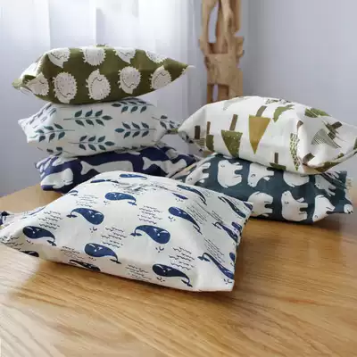 Leaf cartoon cotton and linen tissue bag Pastoral fabric double-layer double zipper lanyard removable toilet paper bag living room car tissue box