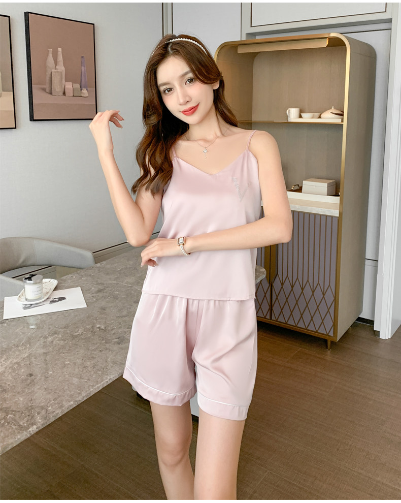 Pajamas Women Summer Suspenders Shorts Set Korean Sexy Simple Thin Ladies Homewear