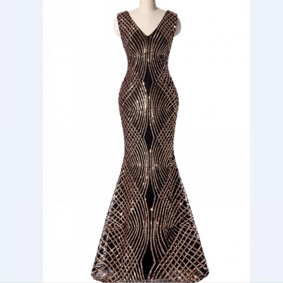 2019 new walking show women's bright piece fish tail long version gown banquet hosted evening gown for direct sales by foreign manufacturers