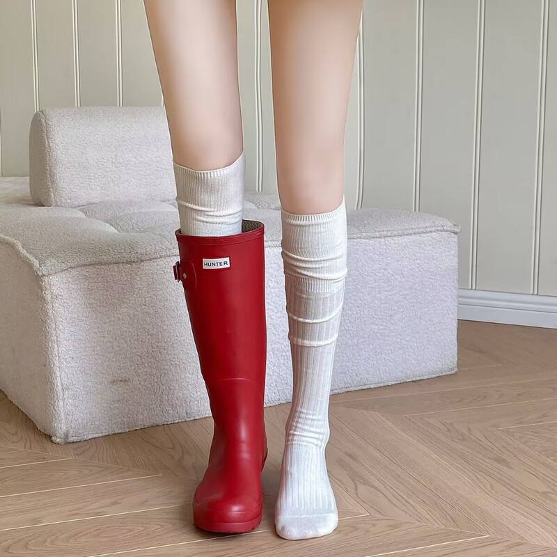 Women's Spring and Autumn Pure Cotton Long Socks, Off-White Over-The-Knee Socks, Jk High Socks, Non-Slip Socks to Match Long Boots, Slouch Socks