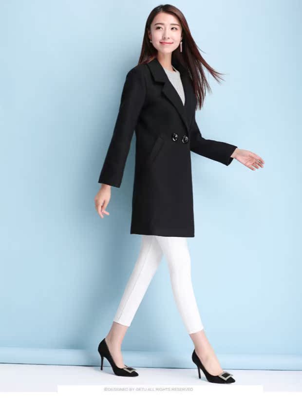 Mùa đông 2016 mới Hàn Quốc áo khoác len nữ dài phần mỏng thon gọn kích thước lớn áo len cashmere - Áo khoác dài áo măng tô