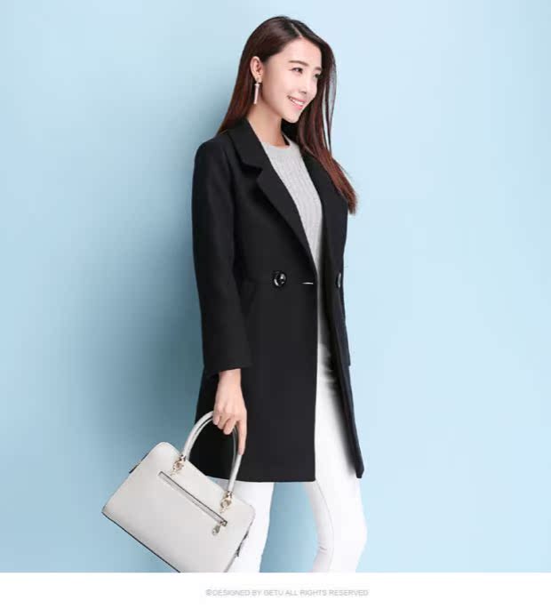 Mùa đông 2016 mới Hàn Quốc áo khoác len nữ dài phần mỏng thon gọn kích thước lớn áo len cashmere - Áo khoác dài áo măng tô
