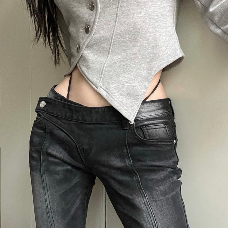 Up and on Niche Retro Hot Girl Low-Waisted Black and Gray Straight-Leg Casual Push-Up Jeans Washed Long Pants for Women Up and on Niche Retro Hot Girl Low-Waisted Black and Gray Straight-Leg Casual Push-Up Jeans Washed Long Pants for Women