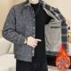 Winter short lapel splicing fake two-piece velvet thickened snow tweed jacket coat men's youth handsome coat
