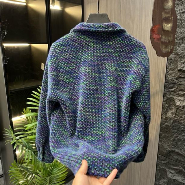 Autumn and Winter Mixed-Color Tweed-Style Knitted Cotton-Padded Thick Long-Sleeve Shirt for Young Men, Trendy Casual Shirt Jacket