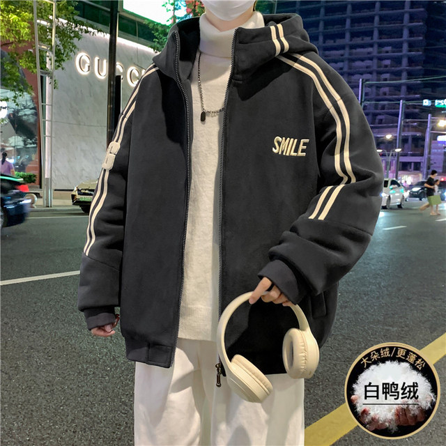 Winter hooded embroidered white duck down Ollie down jacket jacket for male teenagers and high school students warm coat