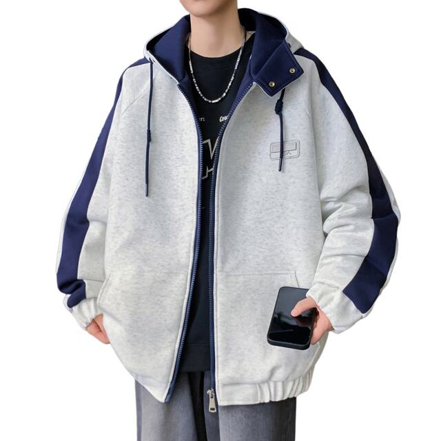 Autumn and winter hooded zipper cardigan cotton thick sweatshirt jacket male teenagers middle school students warm jacket top