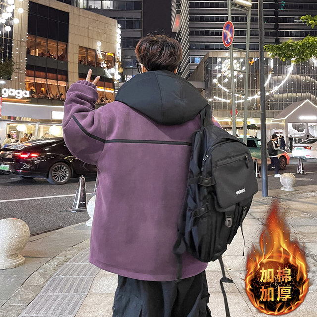 New winter hooded purple cotton thickened Ollie velvet jacket jacket for boys, teenagers and middle school students warm cotton coat