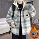 Winter New Hooded Plaid Fleece-Lined Thickened Jacket for Men, Teenagers, and Middle School Students, Warm and Stylish Parka