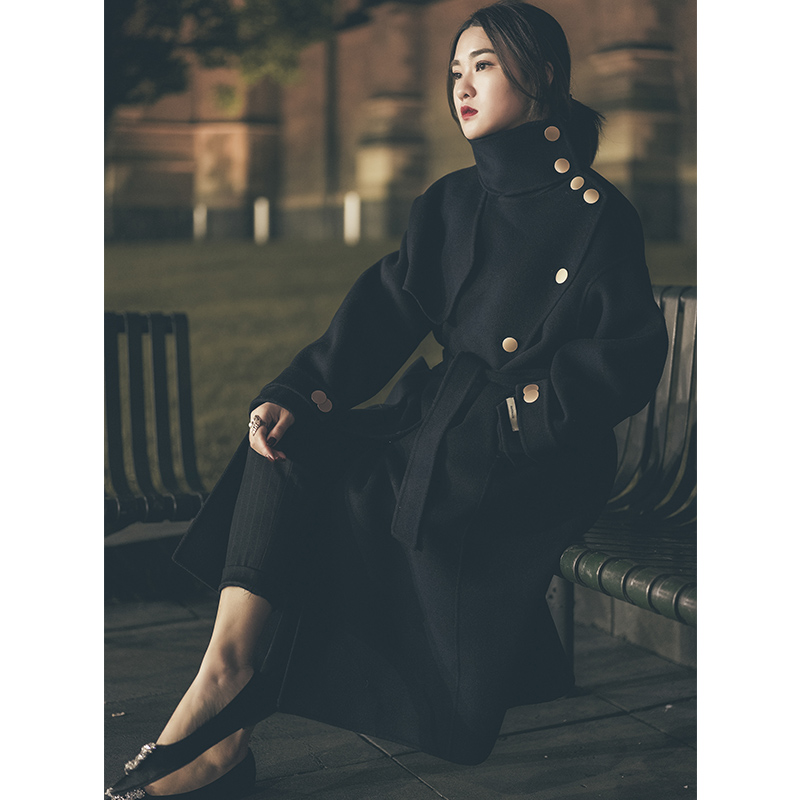 2021 New black bifacial, what about the wool coat of wool coat women 2022 No cashmere trendy texture