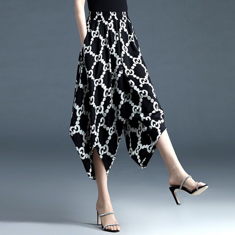 Plaid Casual Cropped Pants for Women 2023 New Design Loose Slimming High-Waisted Ice Silk Wide-Leg Pants Summer Thin Style Plaid Casual Cropped Pants for Women 2023 New Design Loose Slimming High-Waisted Ice Silk Wide-Leg Pants Summer Thin Style