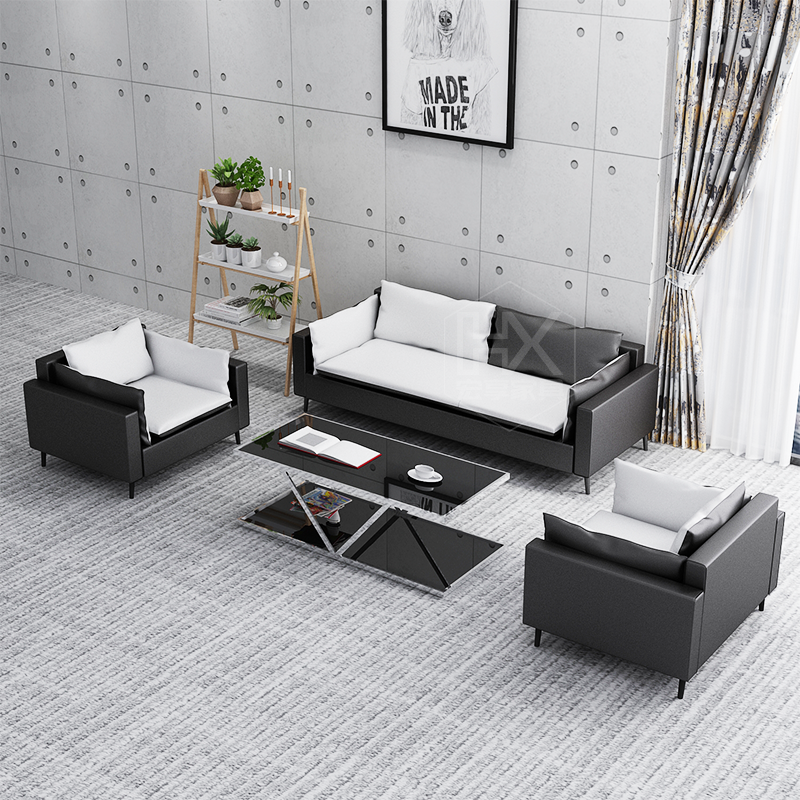 Office sofa reception area reception room negotiation leather three-seat business office sofa coffee table combination set