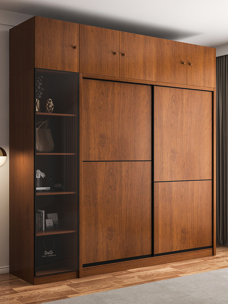 Nordic modern minimalist bedroom Ramen wardrobe trip door integral wood moving door sliding door assembly storage large closet