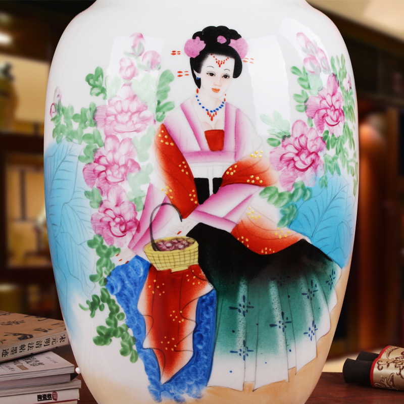 Hu works of jingdezhen ceramics vase high - grade Chinese gift hand famille rose porcelain beauty figure bottles