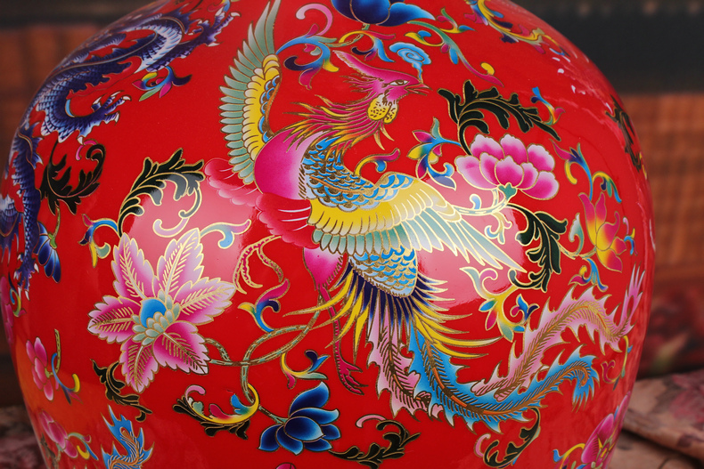 Jingdezhen ceramics Chinese red in extremely good fortune of large vases, classical Chinese style household decoration process