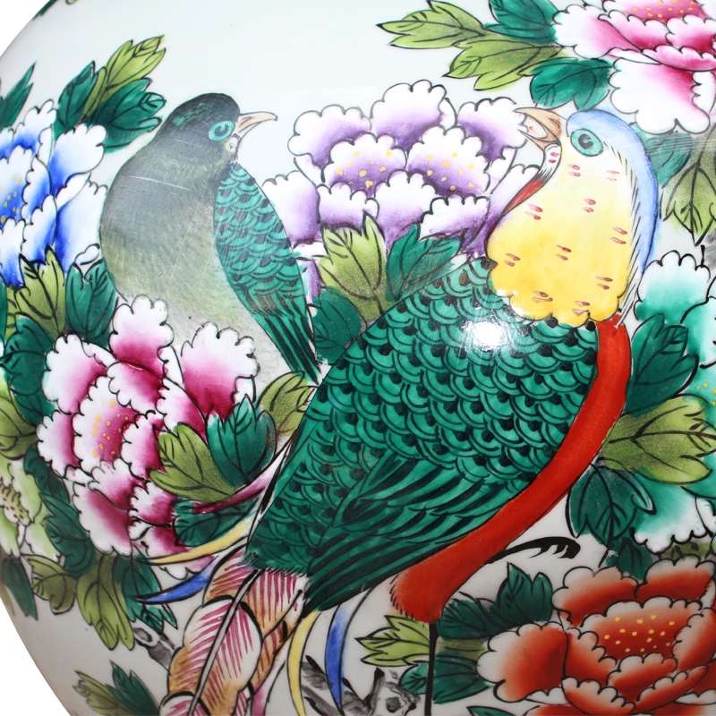Jingdezhen ceramics hand - made pastel golden pheasant peony of large vases, classical Chinese style living room home decoration