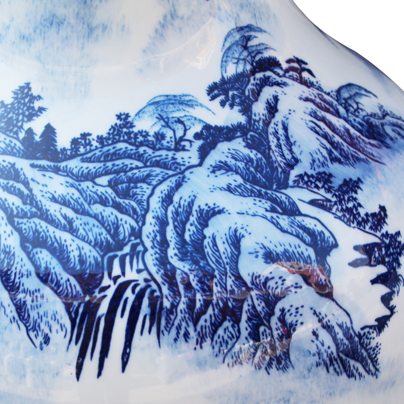 Jingdezhen ceramics hand - made modern blue and white landscape of large vase sitting room hall decoration decorative furnishing articles