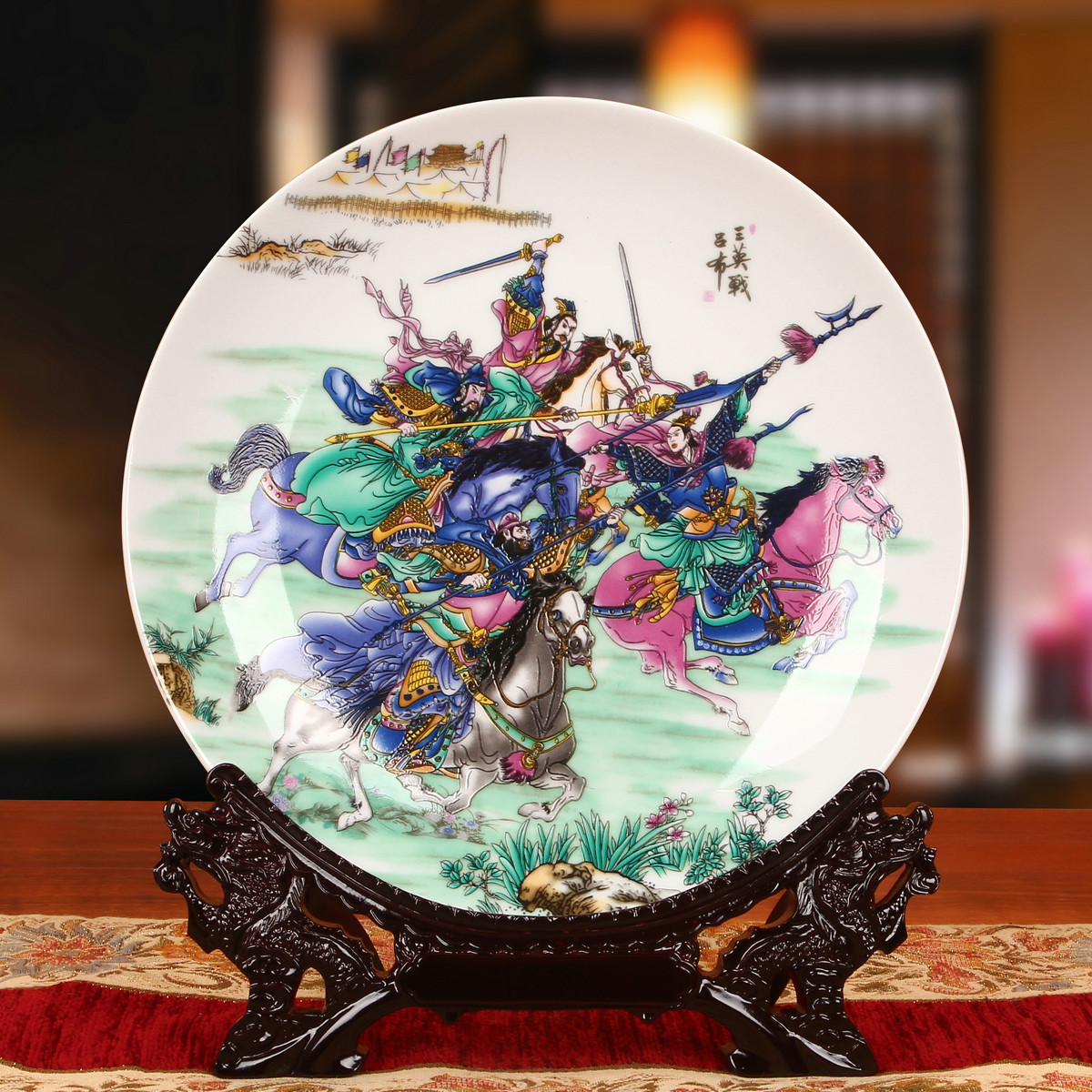 Jingdezhen ceramics three three British war lyu3 bu4 hang dish faceplate Chinese style new classic home furnishing articles
