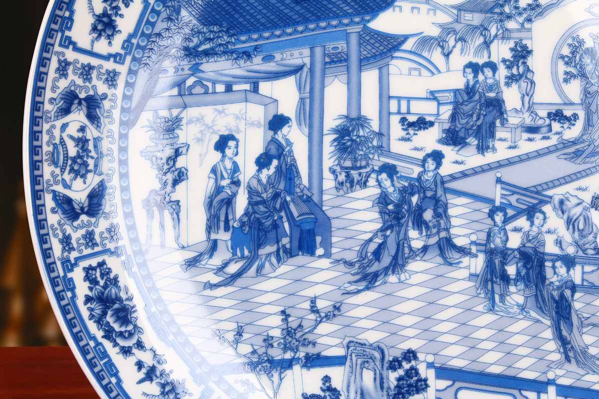 Twelve women of jingdezhen blue and white ceramics gold hair pin hang dish his Chinese style classical decoration home furnishing articles