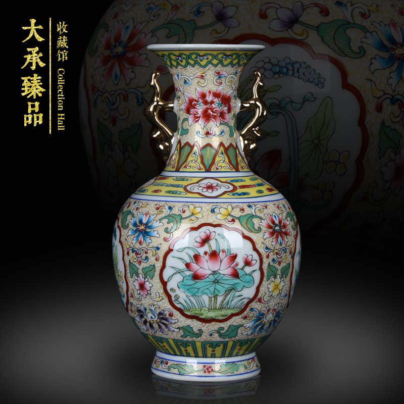 Jingdezhen antique Chinese hand made pastel gold ears open mesa of altar vase, secretary of the sitting room decoration