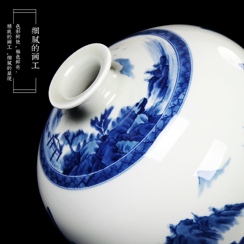 Jingdezhen ceramics vase hand - made of blue and white landscape name plum bottle handicraft furnishing articles set mesa study living room collection