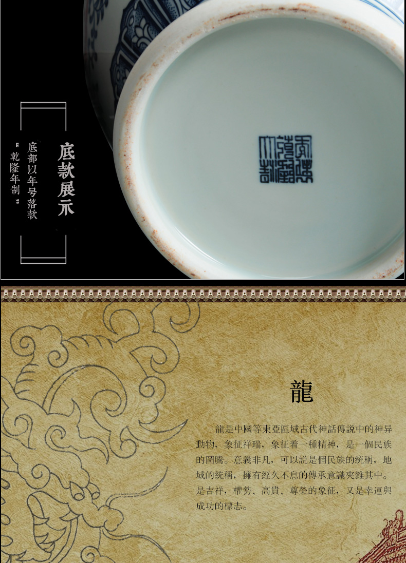 Jingdezhen blue and white youligong ceramics vase high - grade hand - made porcelain double elephant ear shell dragon vase lion