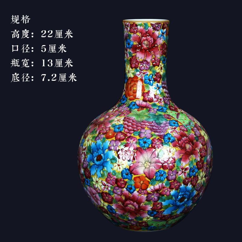 Jingdezhen porcelain vases, antique hand - made colored enamel flower vases, study on the celestial sphere small craft collection furnishing articles