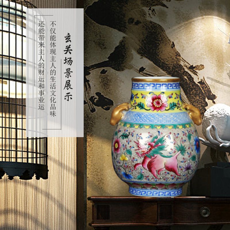 Jingdezhen ceramics colored enamel vase as rare as gold ears deer head statute of classical Chinese style home furnishing articles