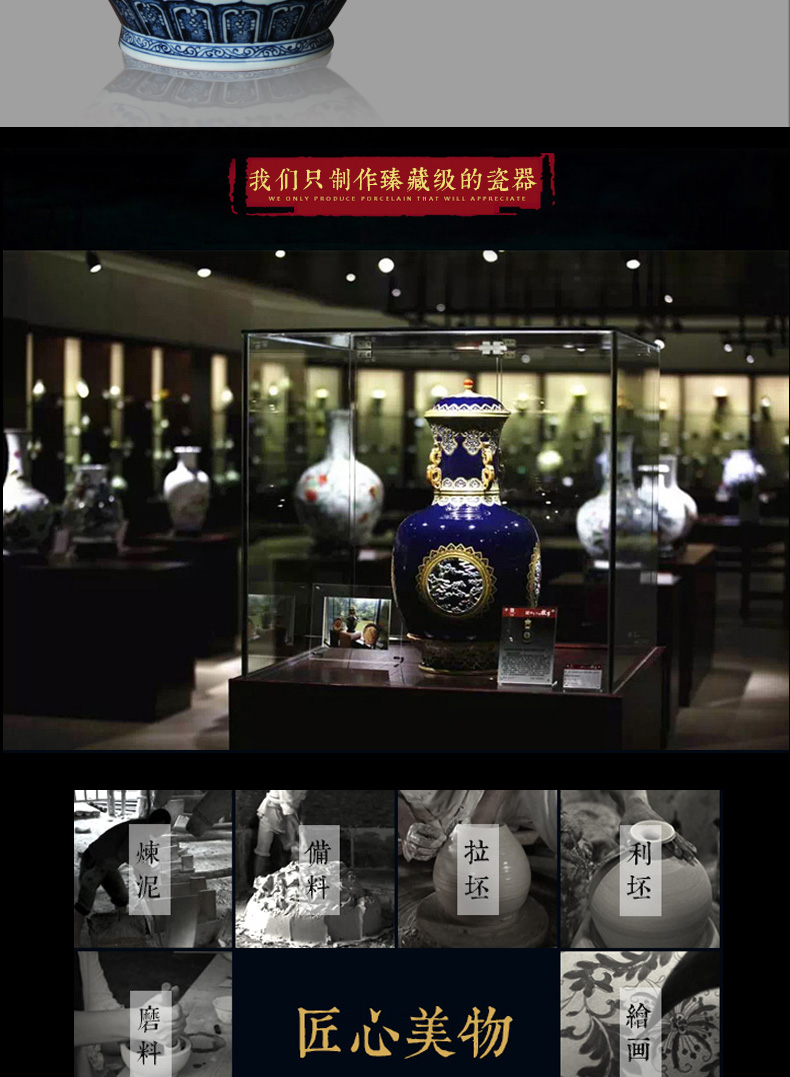 Jingdezhen blue and white square shoulder youligong tangled branches pottery and porcelain vases bottles of Chinese study sitting room adornment is placed