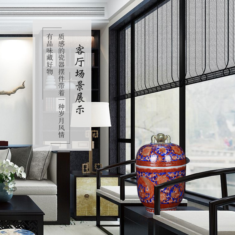 Jingdezhen ceramics red colored enamel spiders jinding phoenix and tank storage tank Chinese crafts collection