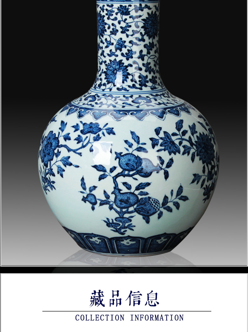 Jingdezhen ceramics vase furnishing articles hand - made antique bound branch pomegranate grain celestial vase of blue and white porcelain collection