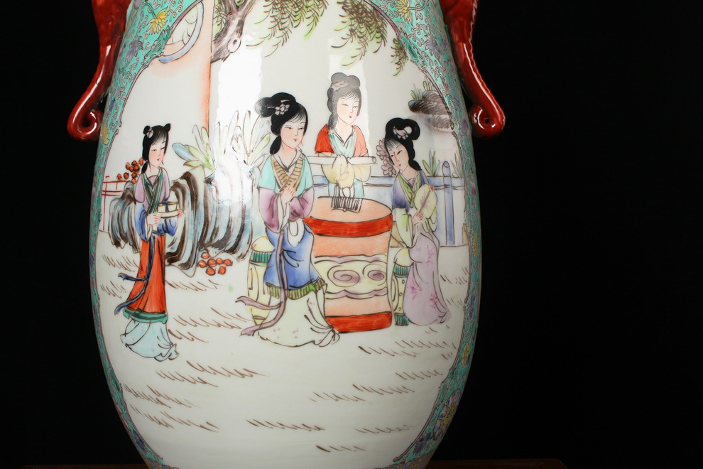 Jingdezhen ceramics hand - made pastel double elephant ladies image first great vase was Chinese style household furnishing articles