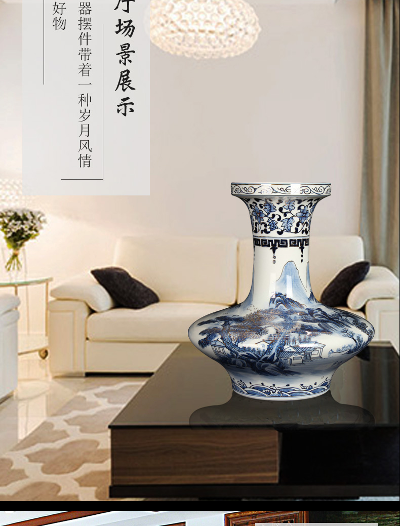 Hand made blue and white paint landscape of jingdezhen ceramics vase was a large collection of Chinese style household handicraft furnishing articles