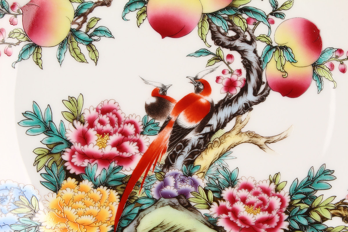 Jingdezhen ceramics pastel peach faceplate hang dish of rural household decoration decoration decoration plate