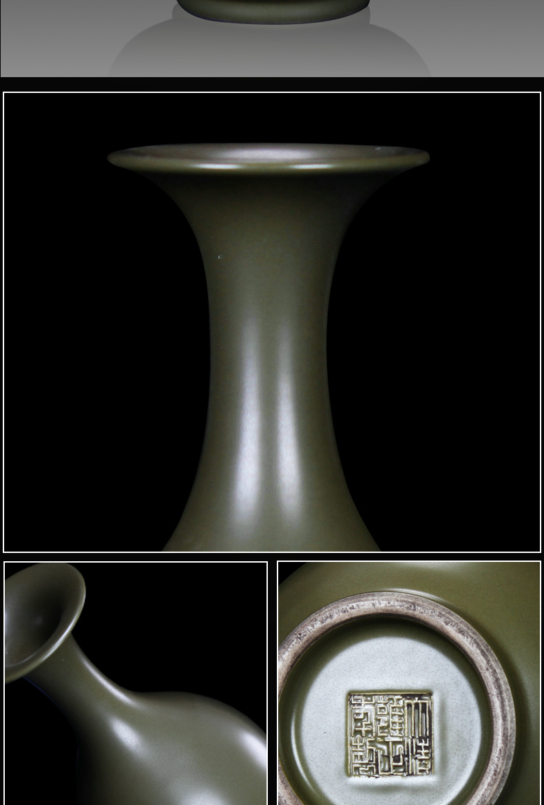 Antique Chinese style classical jingdezhen ceramics glaze vase at the end of the lotus leaf trumpet rich ancient frame mesa household decoration